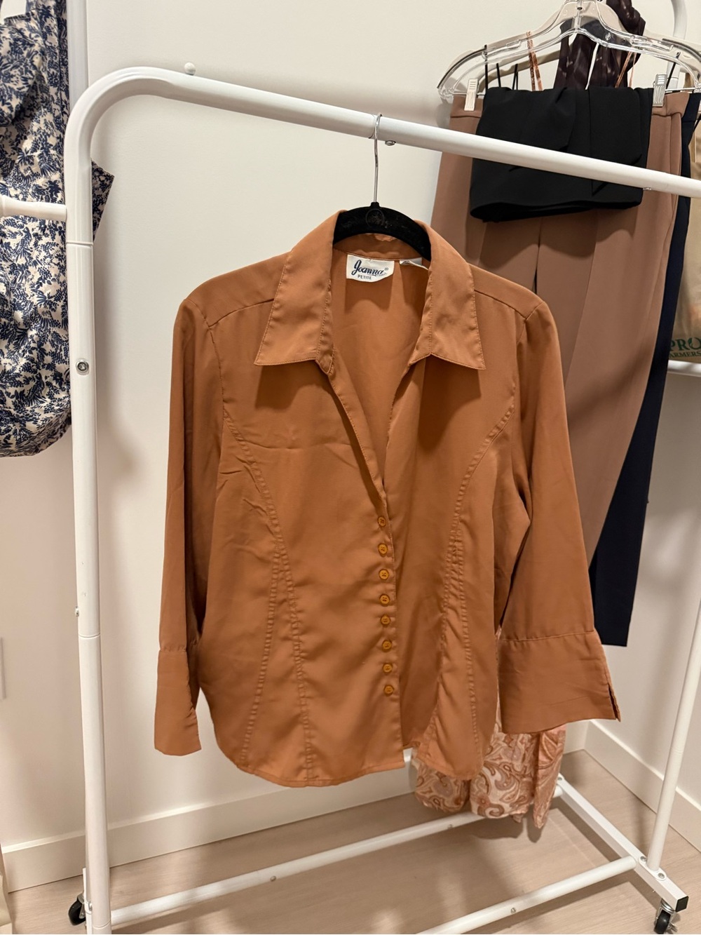 Anna Rust-Brown Button-Front Blouse